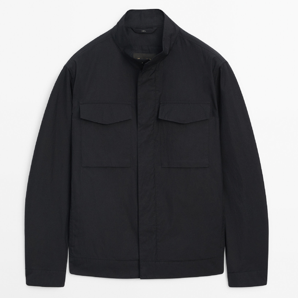 Куртка-рубашка Massimo Dutti Zip-up With Chest Pockets, темно-синий рубашка massimo dutti suede with chest pockets темно синий