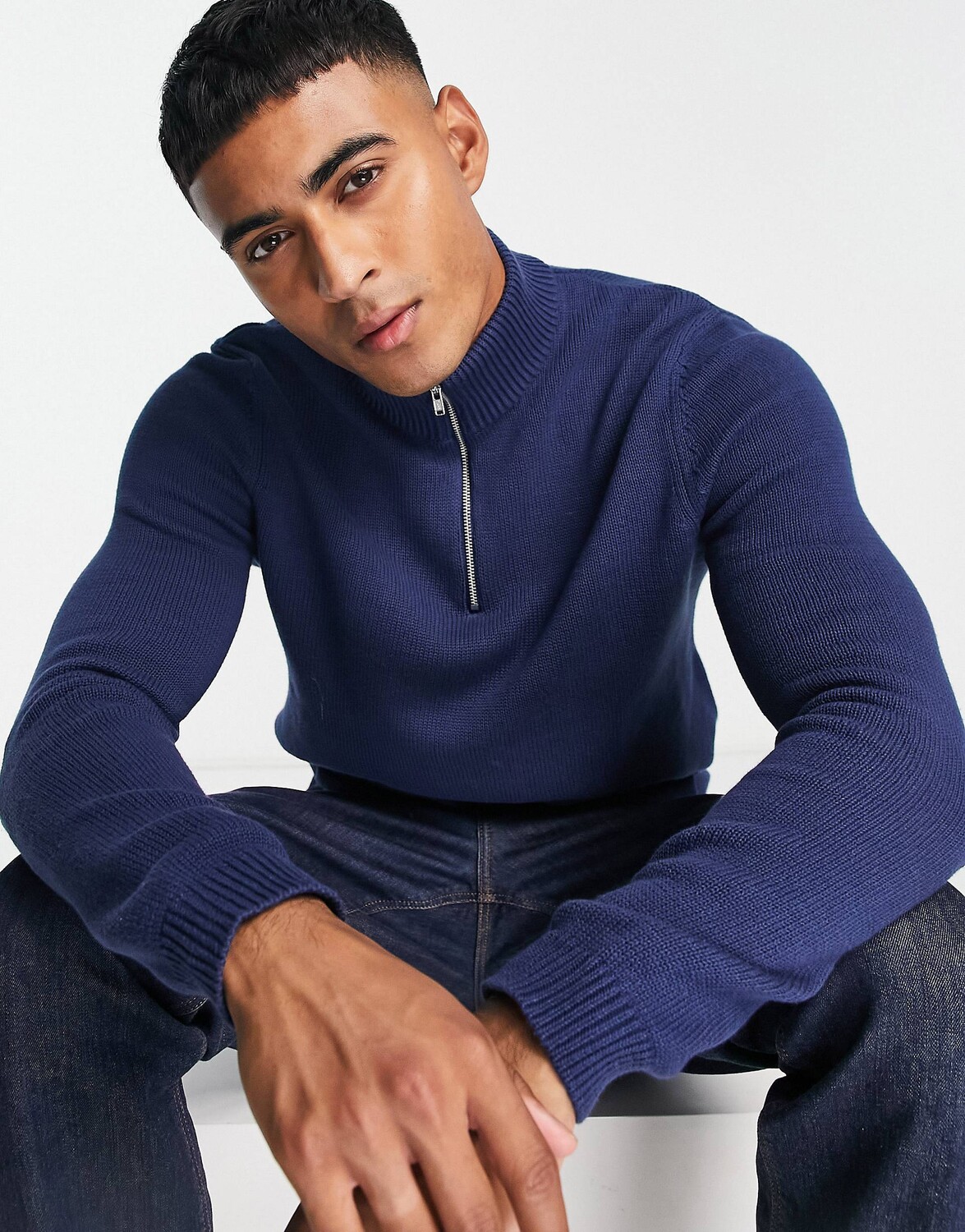

Темно-синий хлопковый джемпер средней плотности на молнии ASOS DESIGN