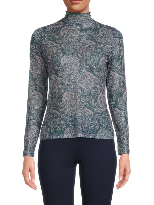 

Сетчатый топ с воротником под горло Saks Fifth Avenue Paisley