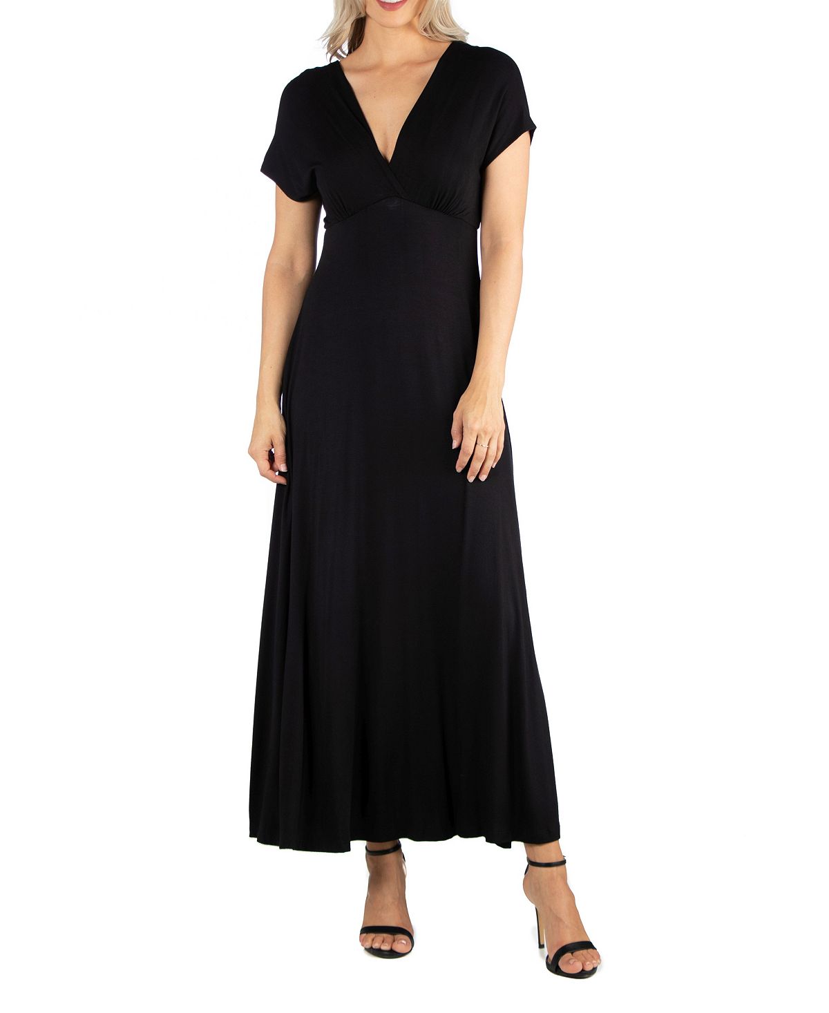 женское вечернее платье с v образным вырезом и юбкой годе Женское макси-платье с короткими рукавами и v-образным вырезом 24seven Comfort Apparel, черный