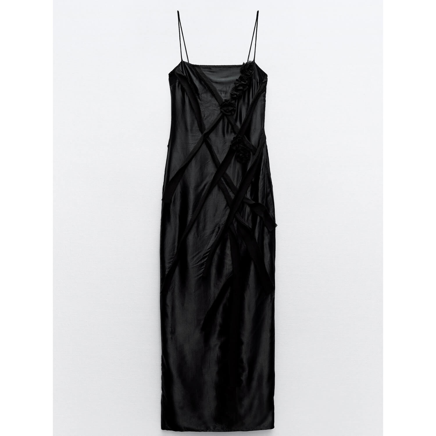 Платье Zara Floral Satin Midi, черный рубашка zara satin черный
