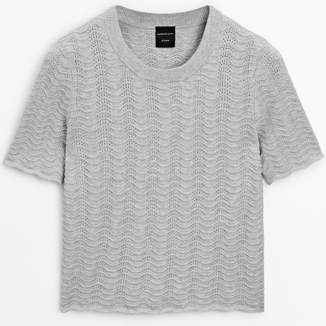 Джемпер Massimo Dutti Wavy Knit With Short Sleeves, серый джемпер женский вязаный трикотажный розовый с круглым воротом для невысоких