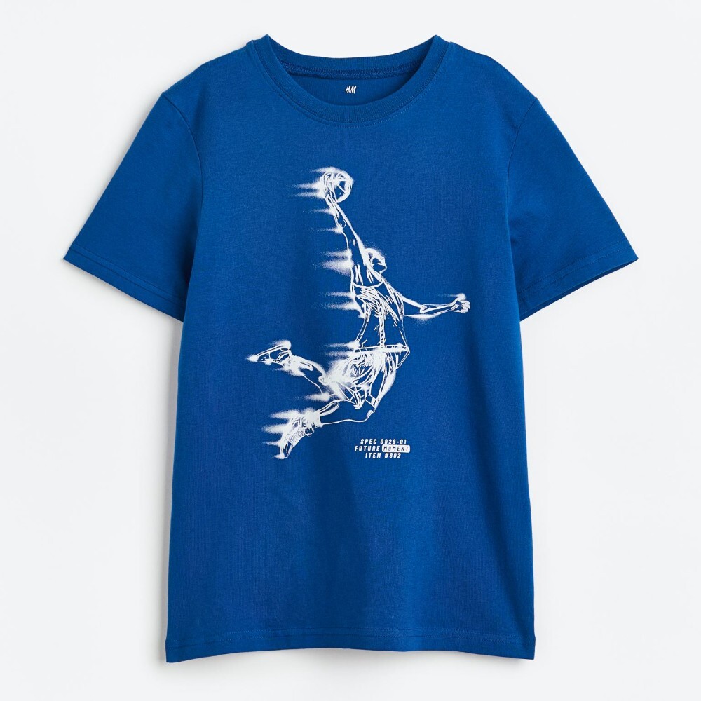 

Футболка H&M Printed Cotton, синий