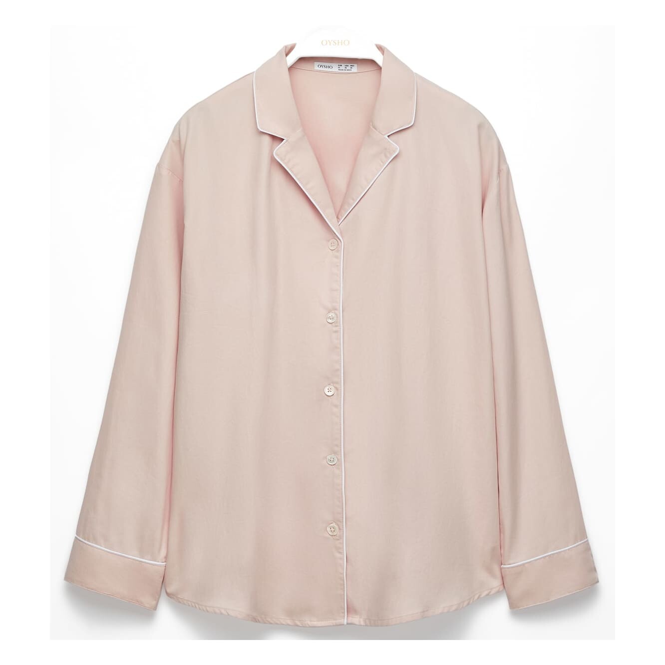 

Рубашка пижамная Oysho Piping 100% Cotton, бледно-розовый