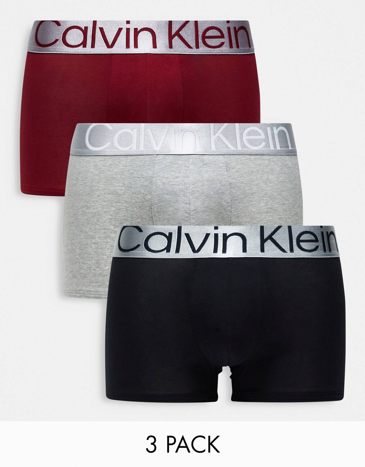 

Набор из 3 пар трусов Calvin Klein красного, черного и серого цветов с серебристым поясом