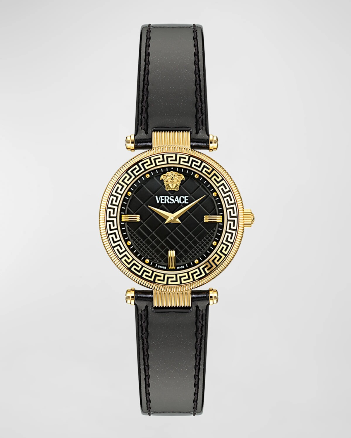 

Часы Reve IP с кожаным ремешком из желтого золота, 35 мм Versace, цвет Black