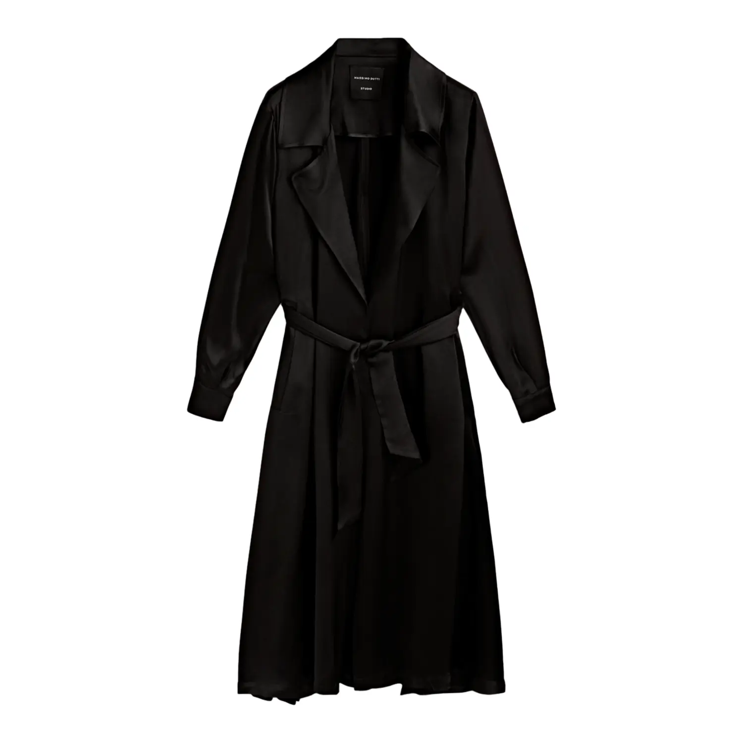 

Тренч Massimo Dutti Satin With Belt - Studio, черный