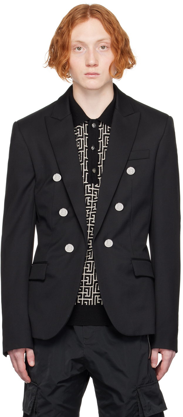 цена Черный двубортный пиджак Balmain