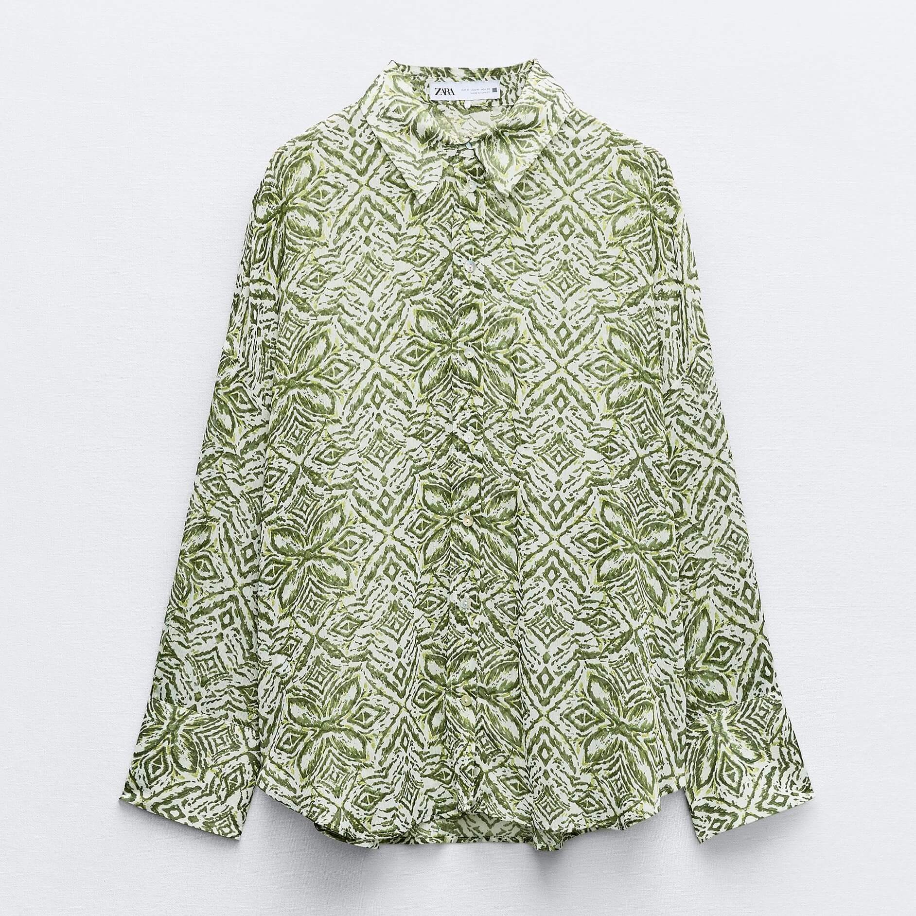 Рубашка Zara Printed, зеленый/белый