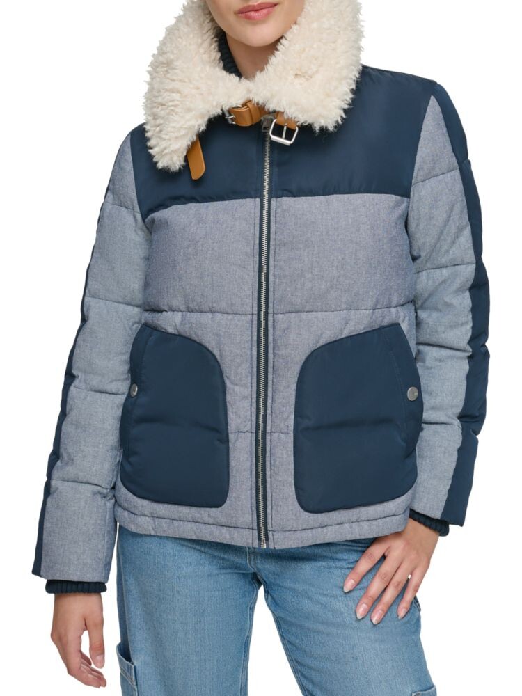 

Пуховик пилота из денима и искусственной овчины Sheree Andrew Marc, цвет Indigo Multicolor