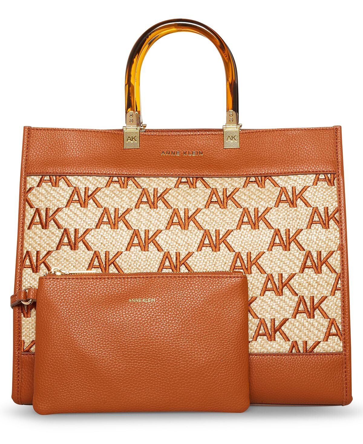 

Большая сумка-тоут из соломки AK с вышивкой Anne Klein, коричневый