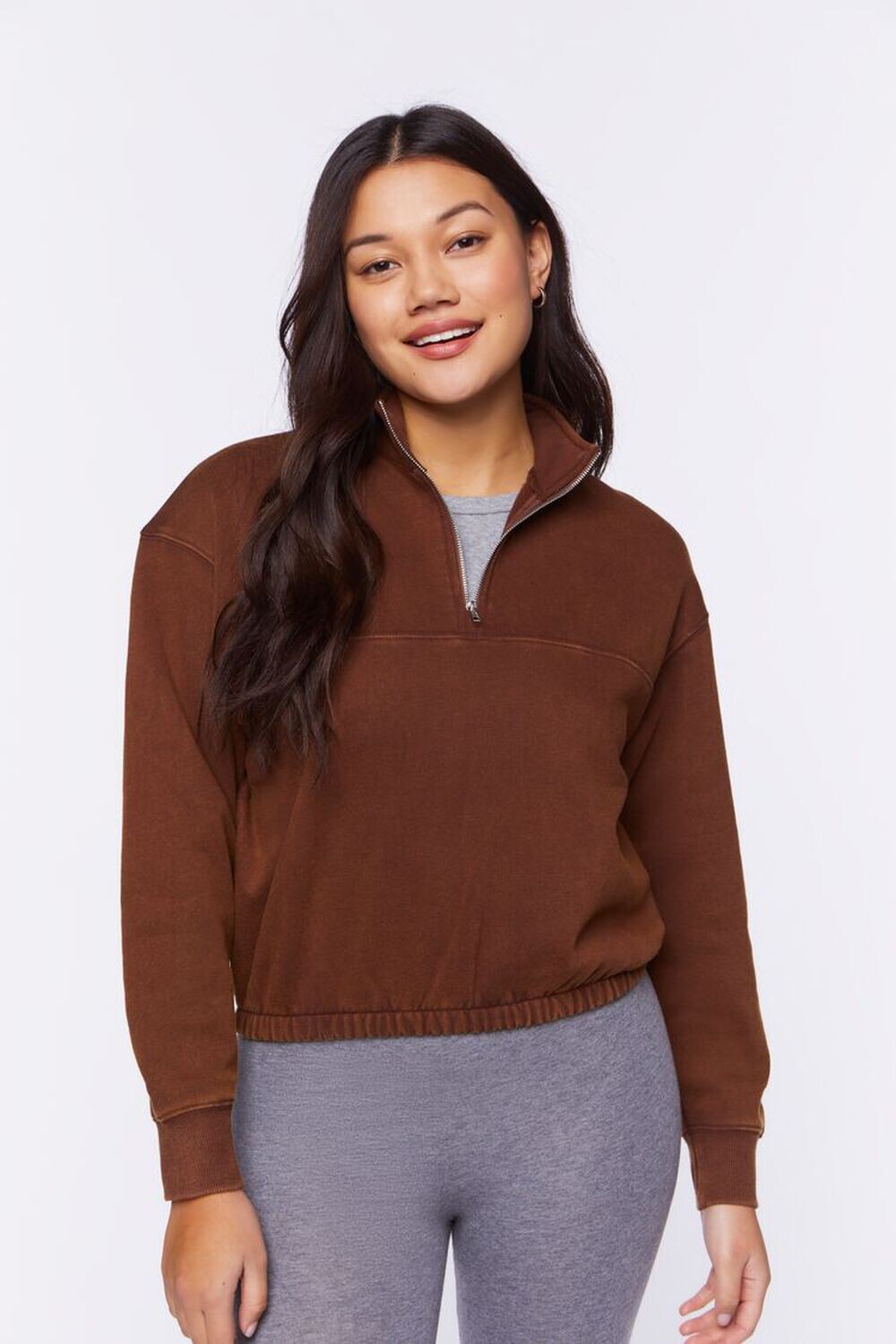 

Флисовый пуловер с молнией до половины Forever 21, коричневый