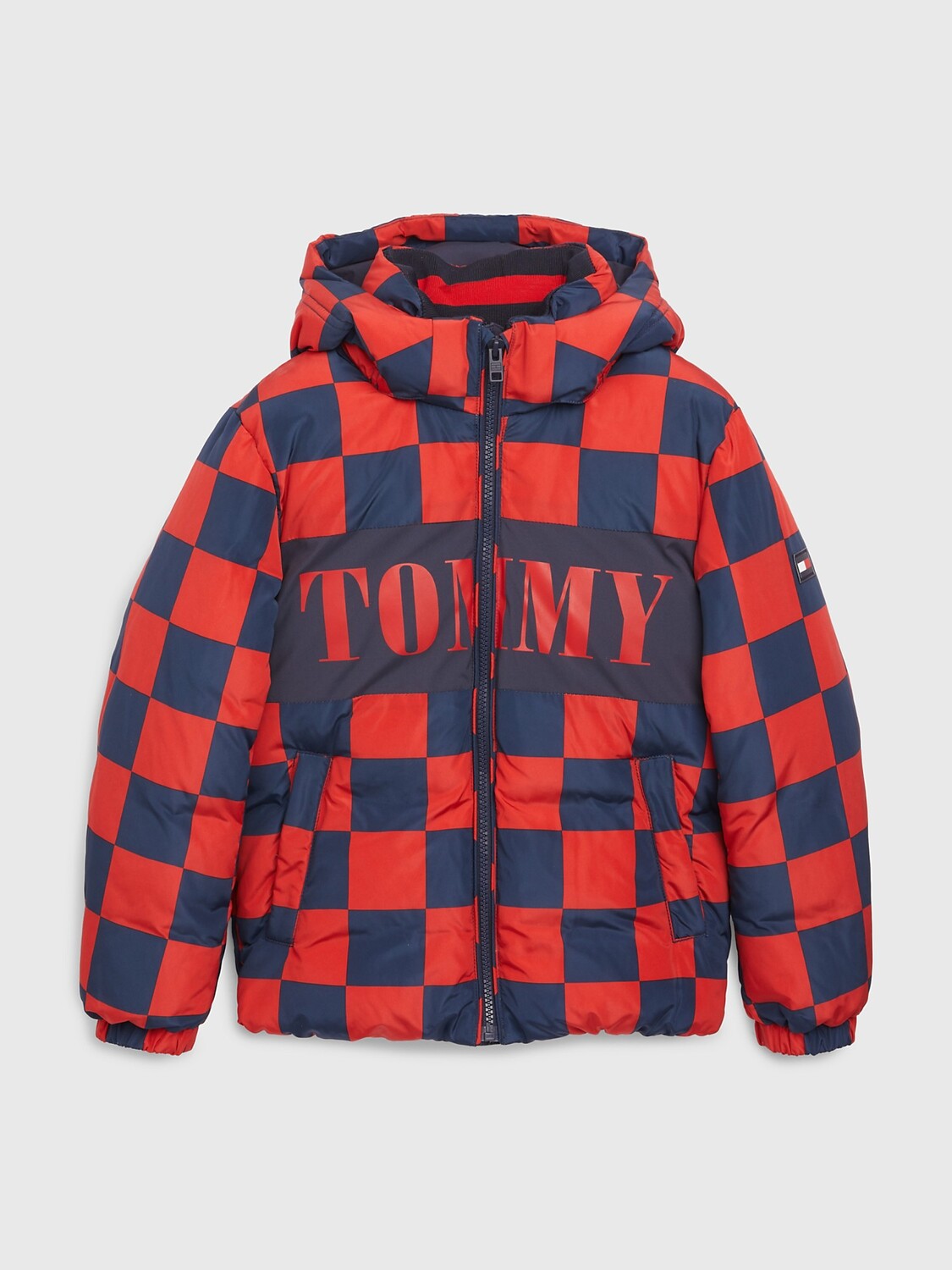 

Детская пуховая куртка в шахматку Tommy Hilfiger, deep crimson / шахматная доска