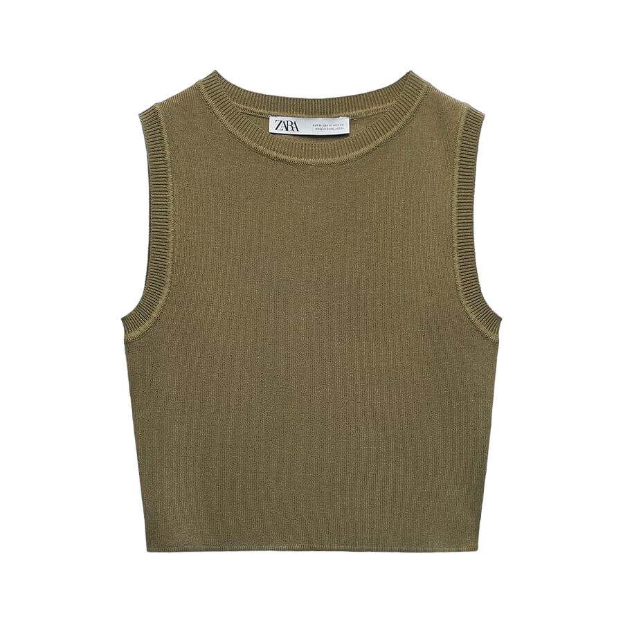 

Кроп-топ Zara Knit, хаки