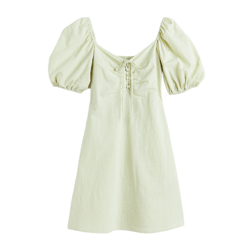 Платье H&M Off-the-shoulder Crinkled, светло-зеленый
