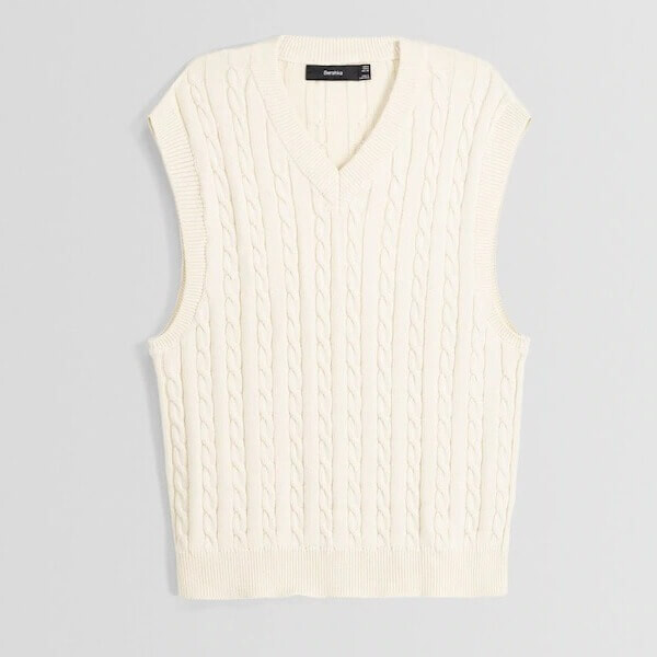 

Вязаный жилет Bershka Cable-knit, белый