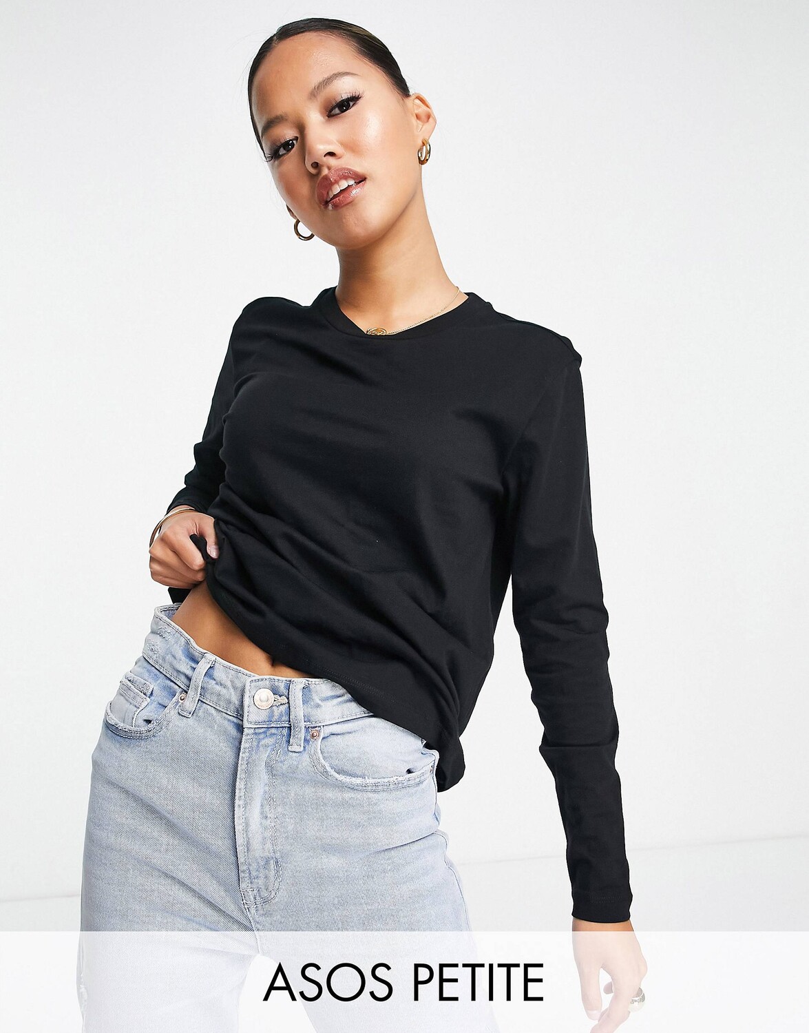 

Черная футболка с длинным рукавом из смесового хлопка ASOS DESIGN Petite Ultimate - BLACK, Черный