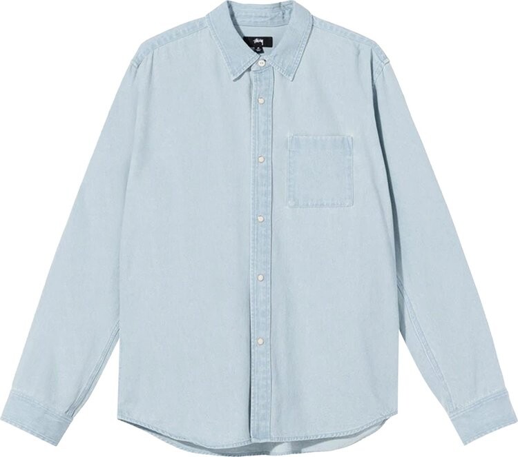 

Рубашка Stussy Flower Embroidered Denim Long-Sleeve Shirt 'Light Blue', синий