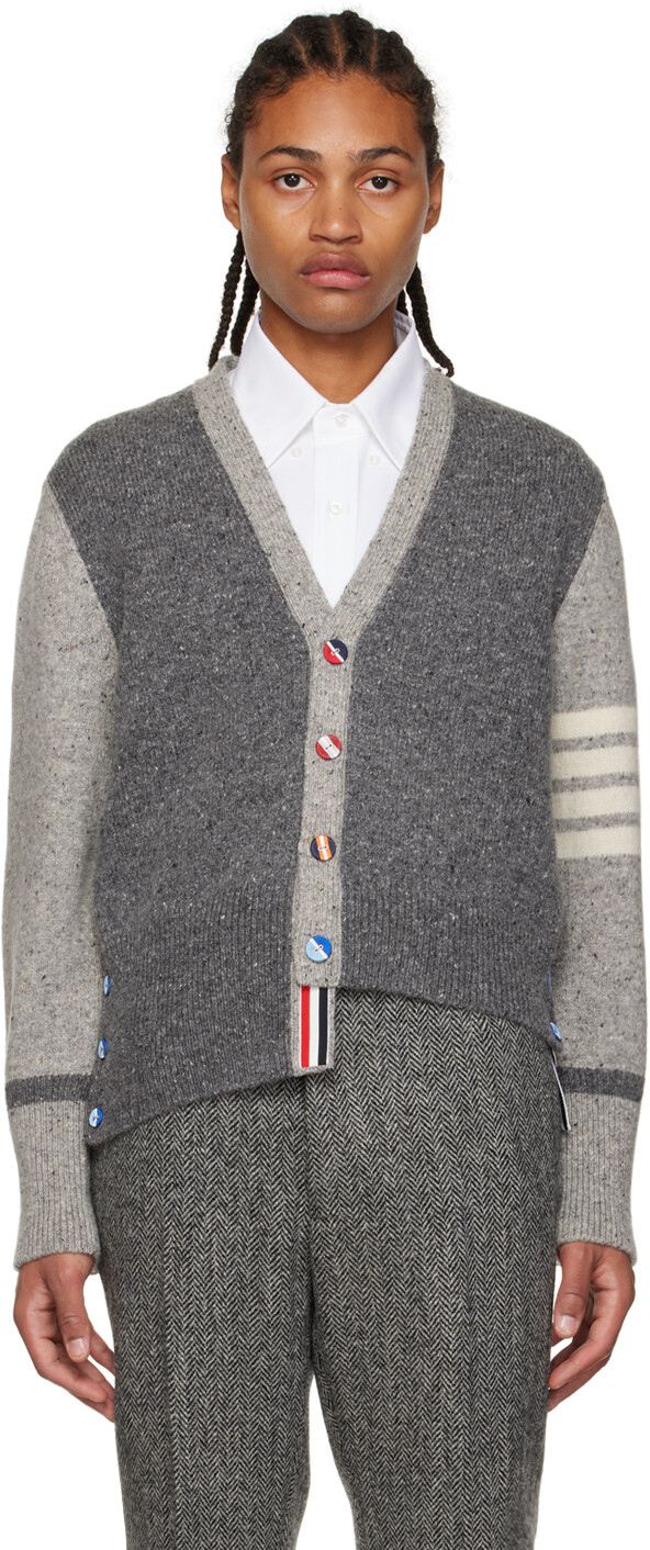 

Серый кардиган Donegal с 4 полосами Thom Browne