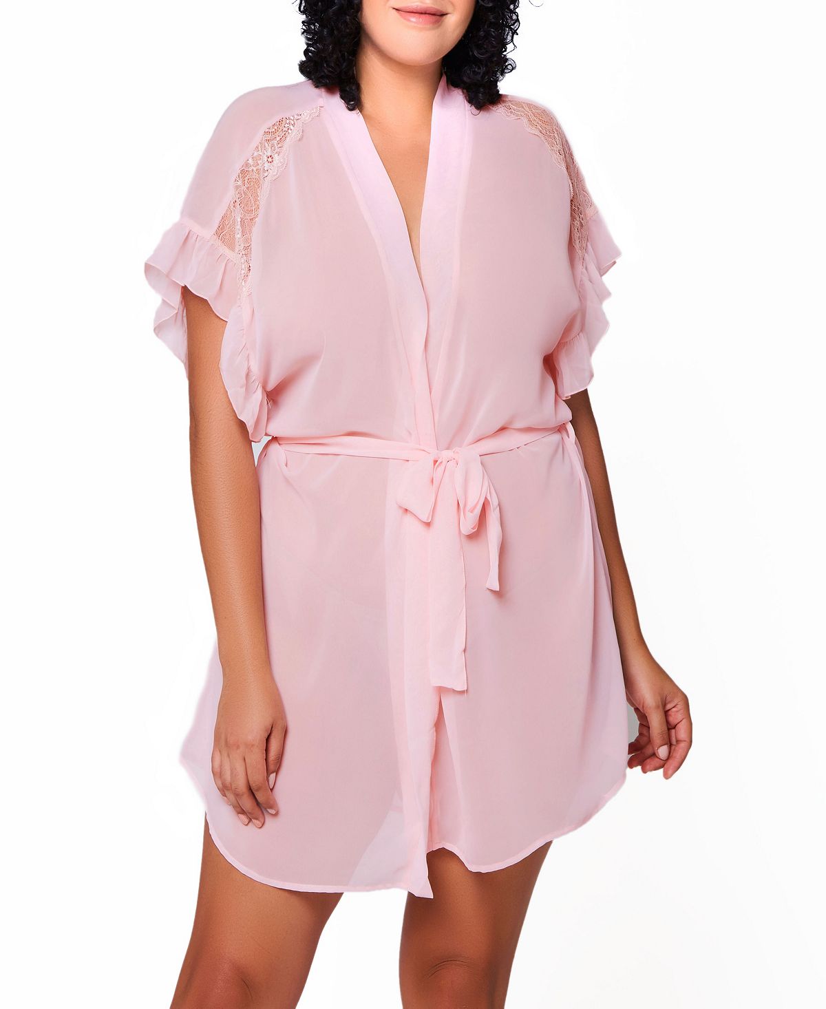 цена Прозрачный халат mia plus size из шифона и кружева iCollection, розовый