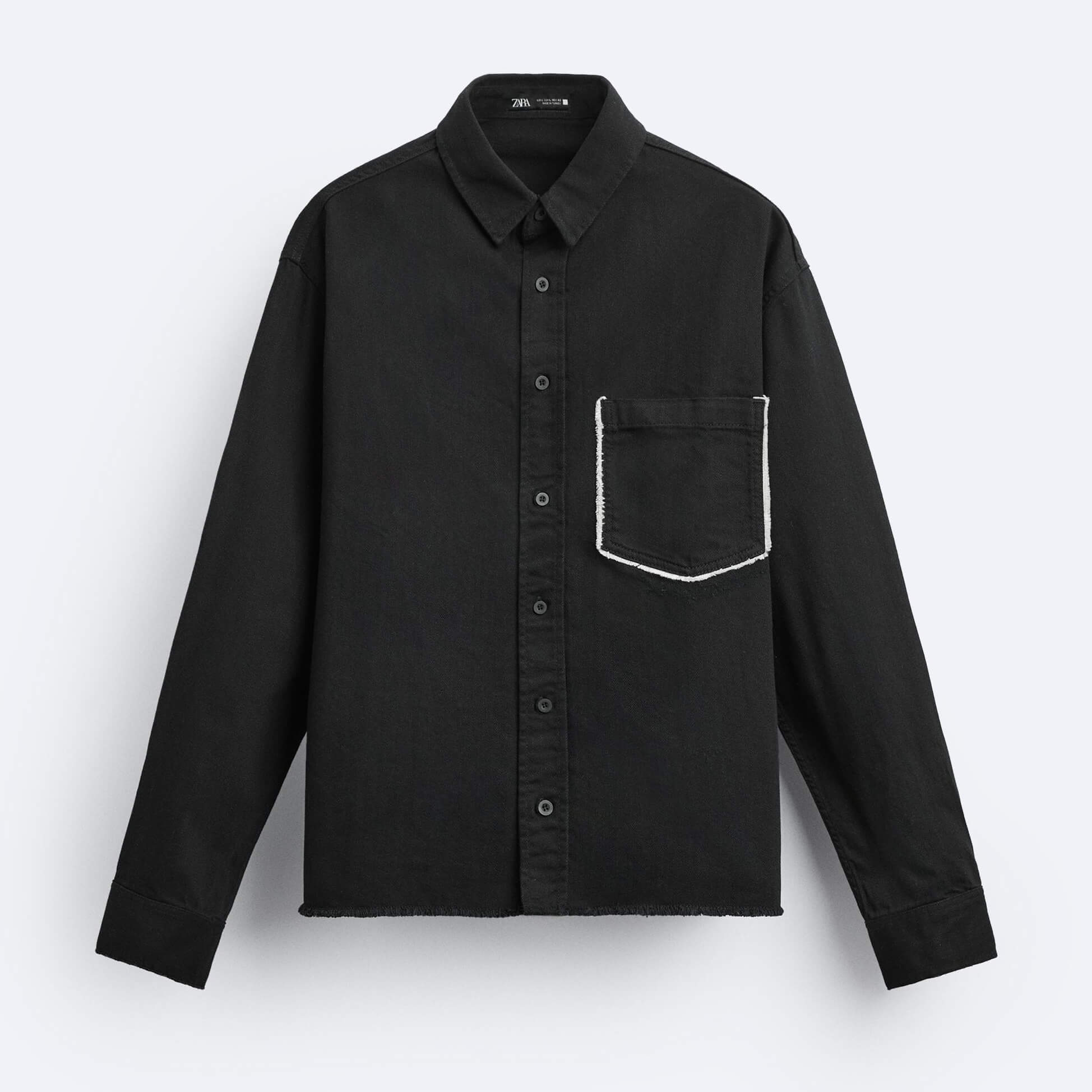 Рубашка верхняя Zara Contrast Patch, черный рубашка zara kids check with contrast collar синий черный