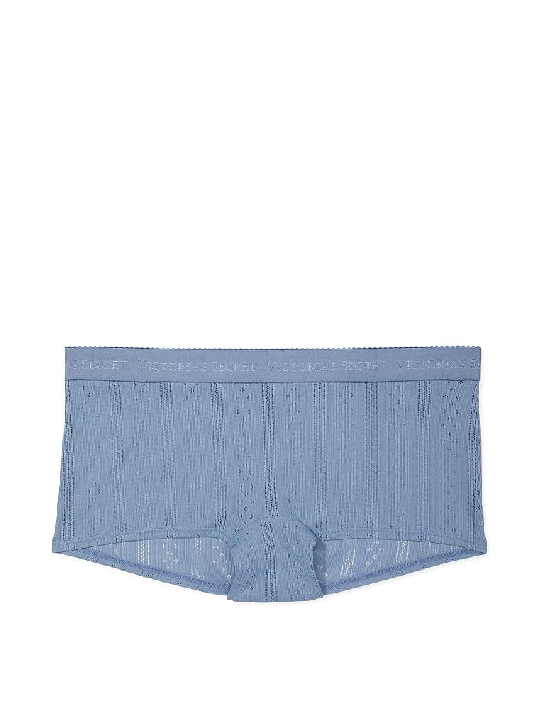 

Трусы Victoria's Secret Logo Waist Pointelle Shortie, синий