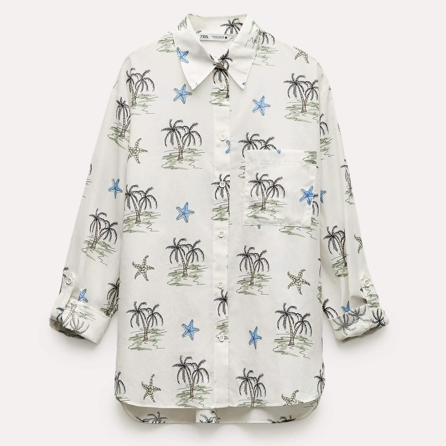 

Рубашка Zara ZW Collection Printed Shirt, светло-бежевый/зеленый