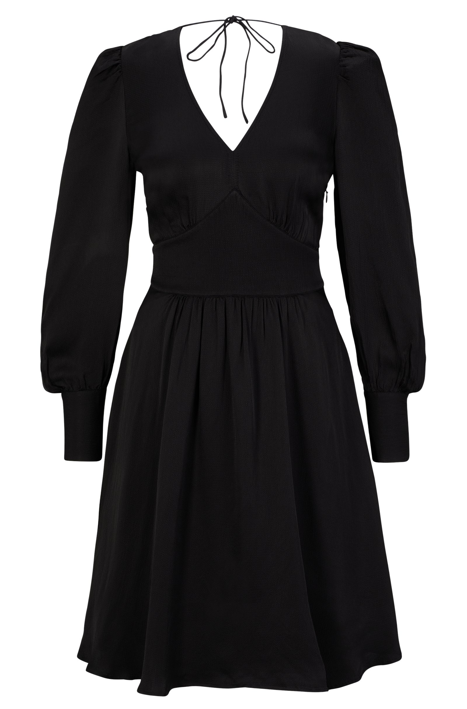 Платье Boss Long-sleeved In Hammered Satin With V Neckline, черный платье струящееся с длинными рукавами и цветочным принтом 7 лет 120 см синий