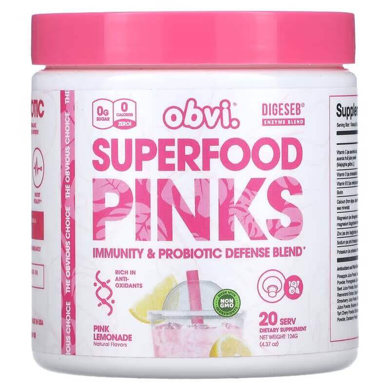 Противовоспалительная розовая смесь со вкусом лимонада Obvi Superfood Pinks, 124 г obvi collagenic burn 120 капсул