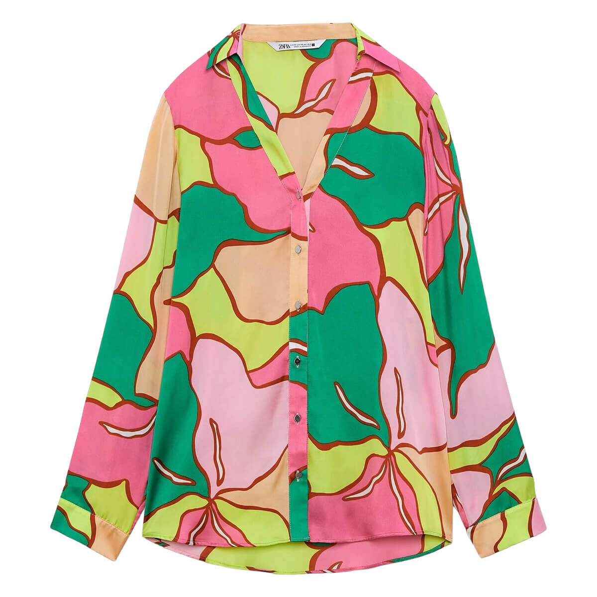 

Блуза Zara Printed Satin, розовый/зеленый