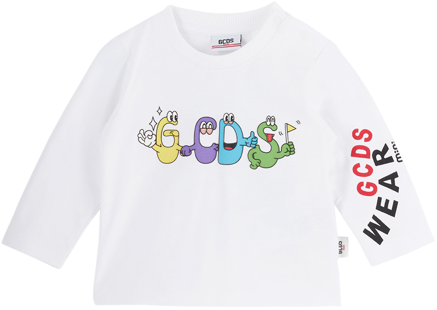 цена Детская белая футболка с рисунком GCDS Kids