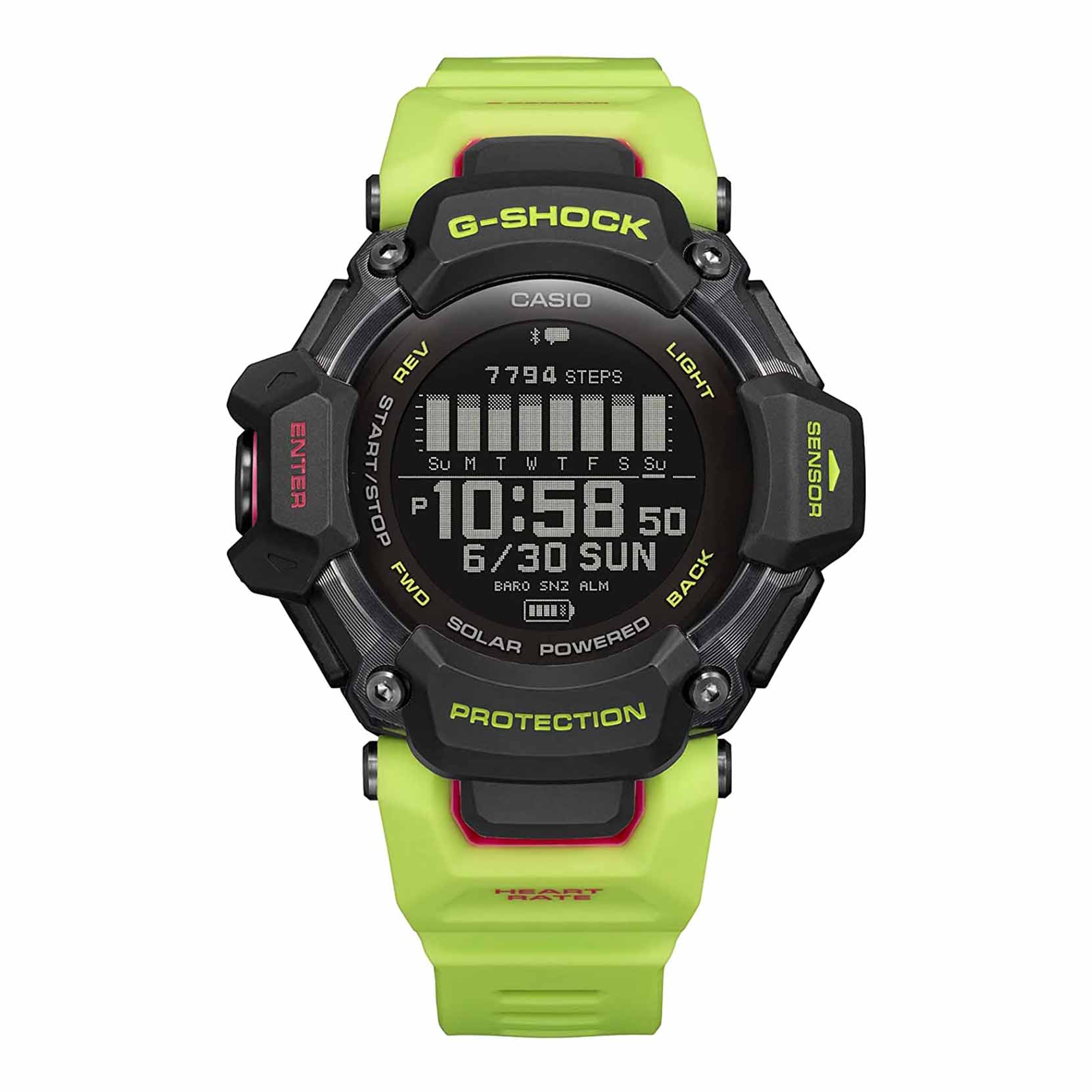 цена Умные часы Casio G-Shock GBD-H2000, черный/салатовый