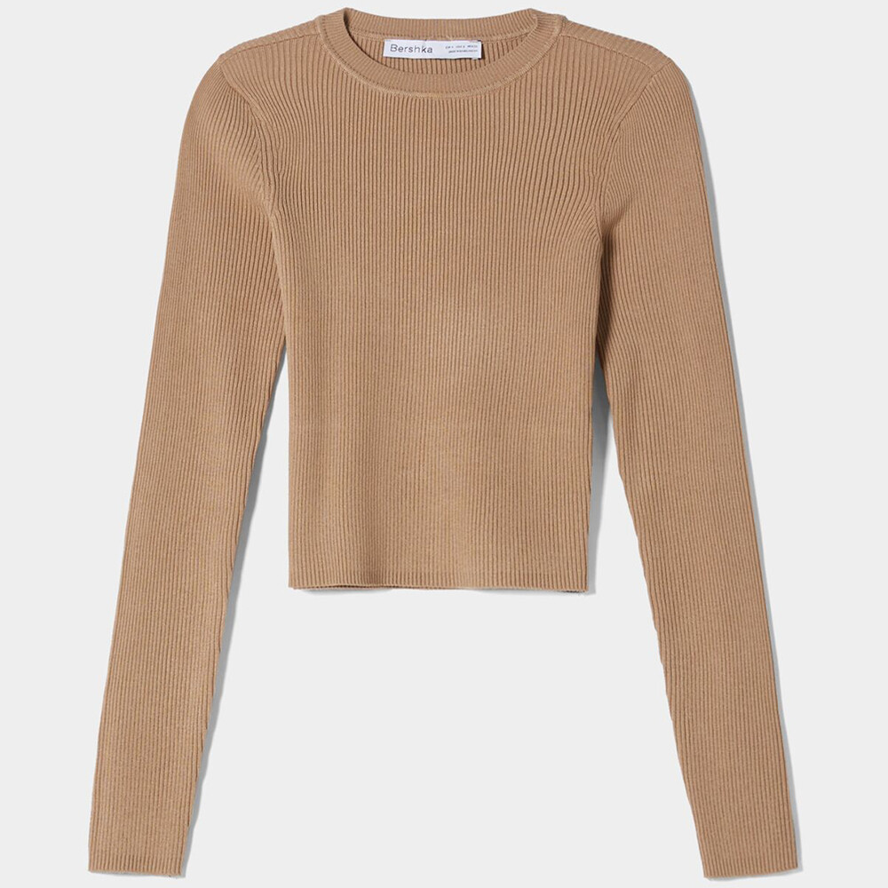 

Джемпер Bershka Round Neck, темно-бежевый