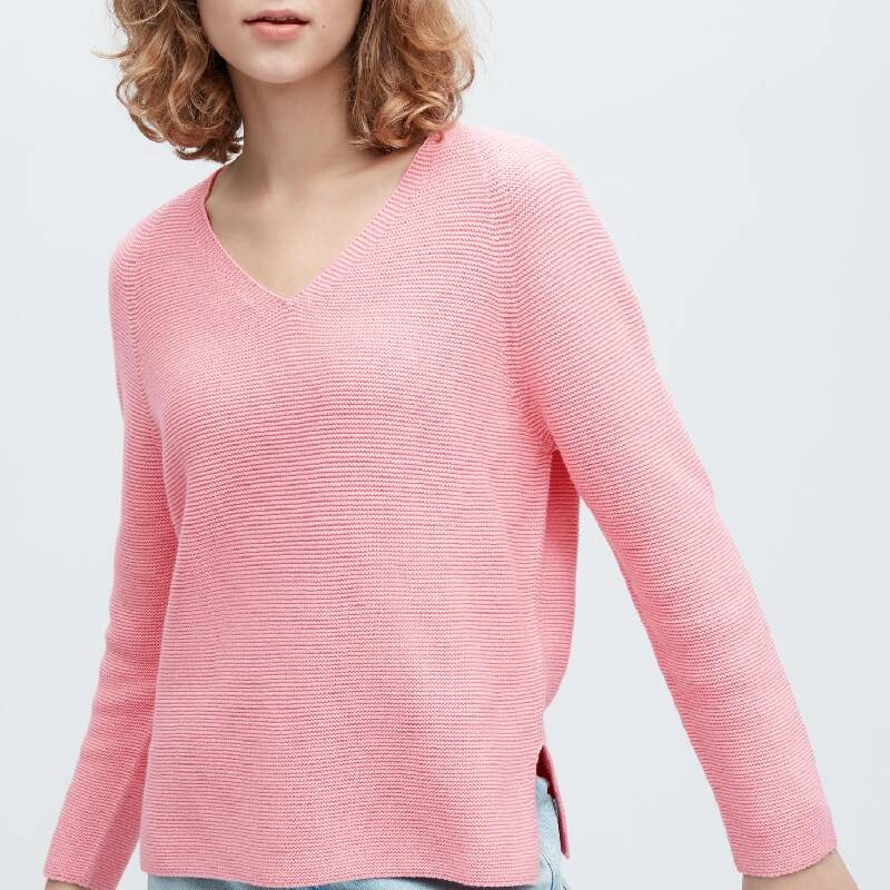 

Джемпер Uniqlo Cotton Blend V Neck, розовый