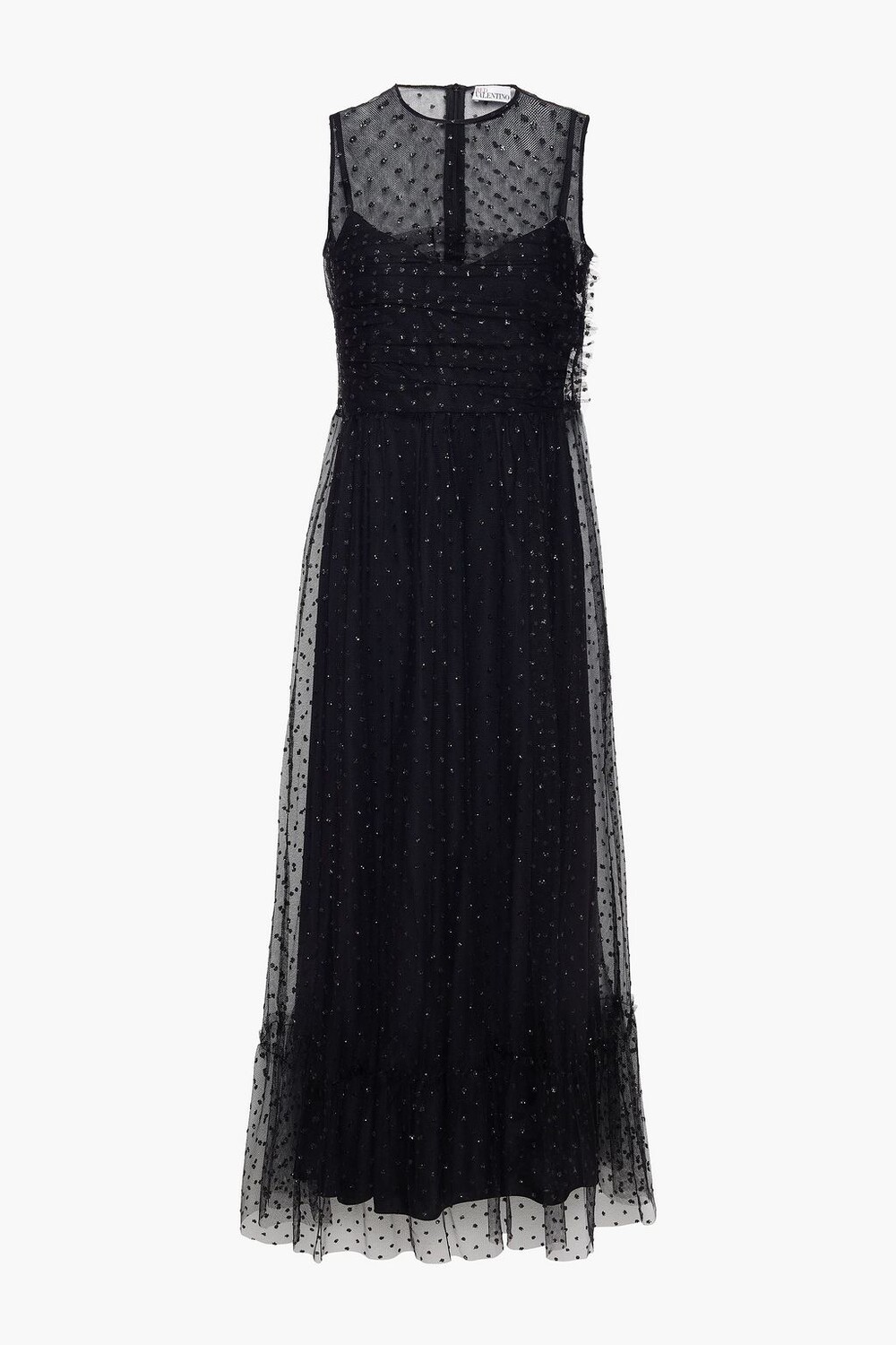 

Платье миди из тюля со сборками и блестками REDVALENTINO, черный
