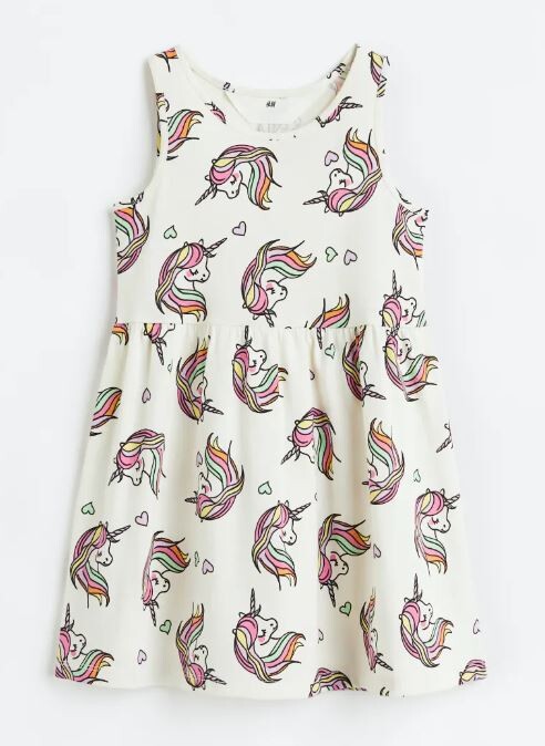 

Платье с принтом единорог хлопок H&M Unicorn With Print Cotton, белый/розовый