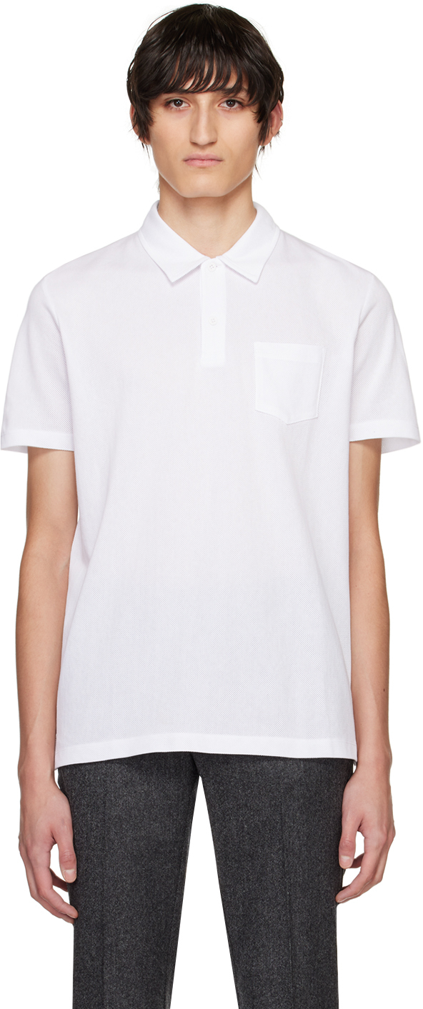 Белая рубашка-поло «Ривьера» Sunspel