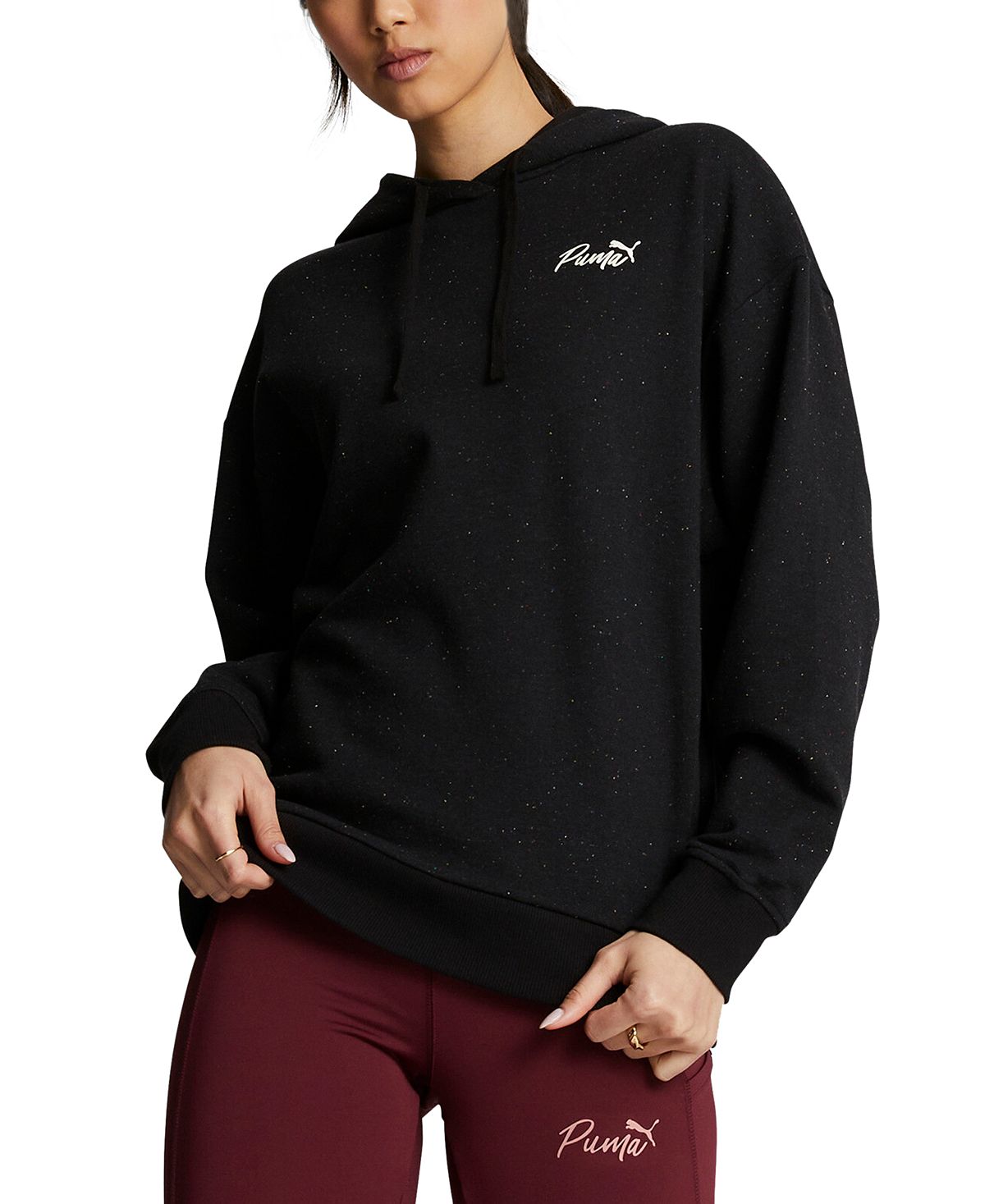 Женский хлопковый пуловер с капюшоном и логотипом Puma, черный