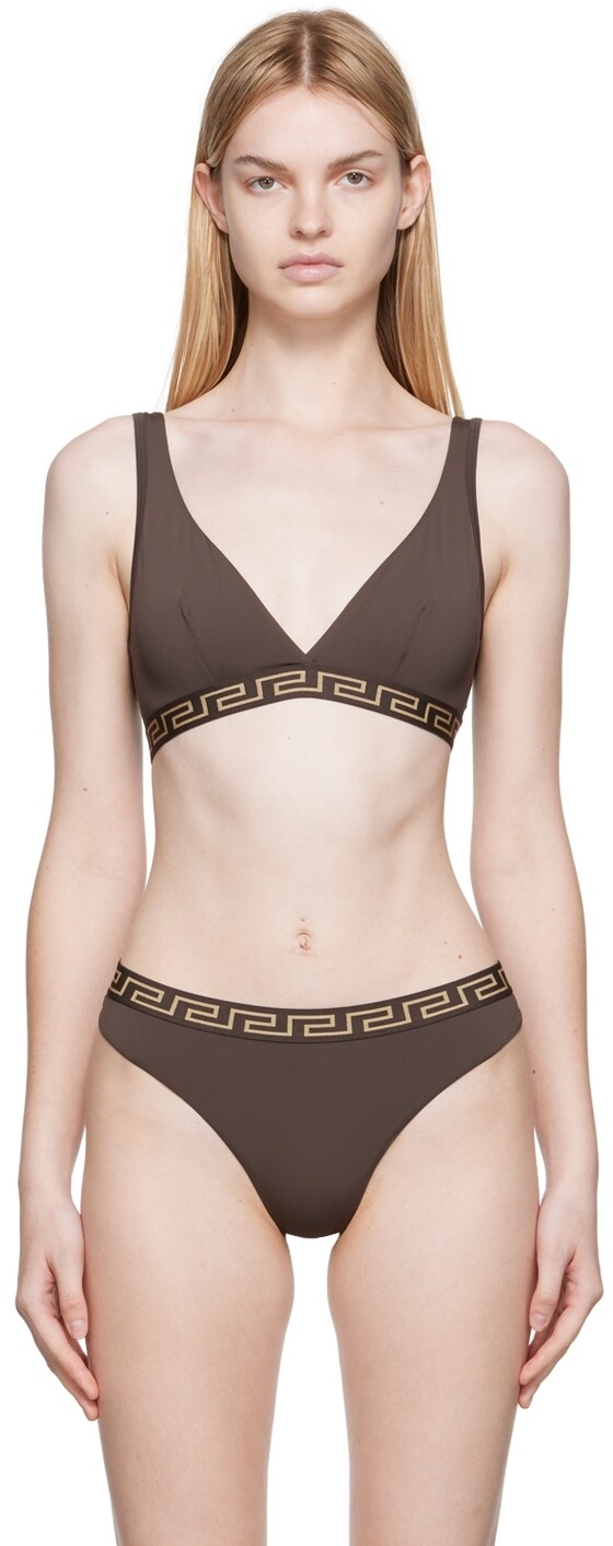 

Коричневый бюстгальтер с каймой Greca Versace Underwear