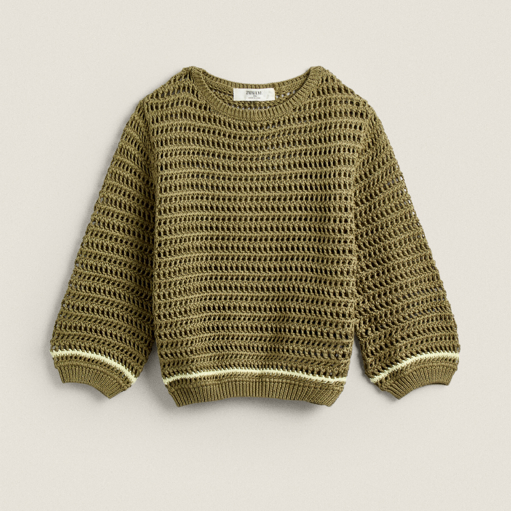 плед zara home crochet зеленый бежевый Свитер Zara Home Children’s Cotton Crochet, темно-зеленый