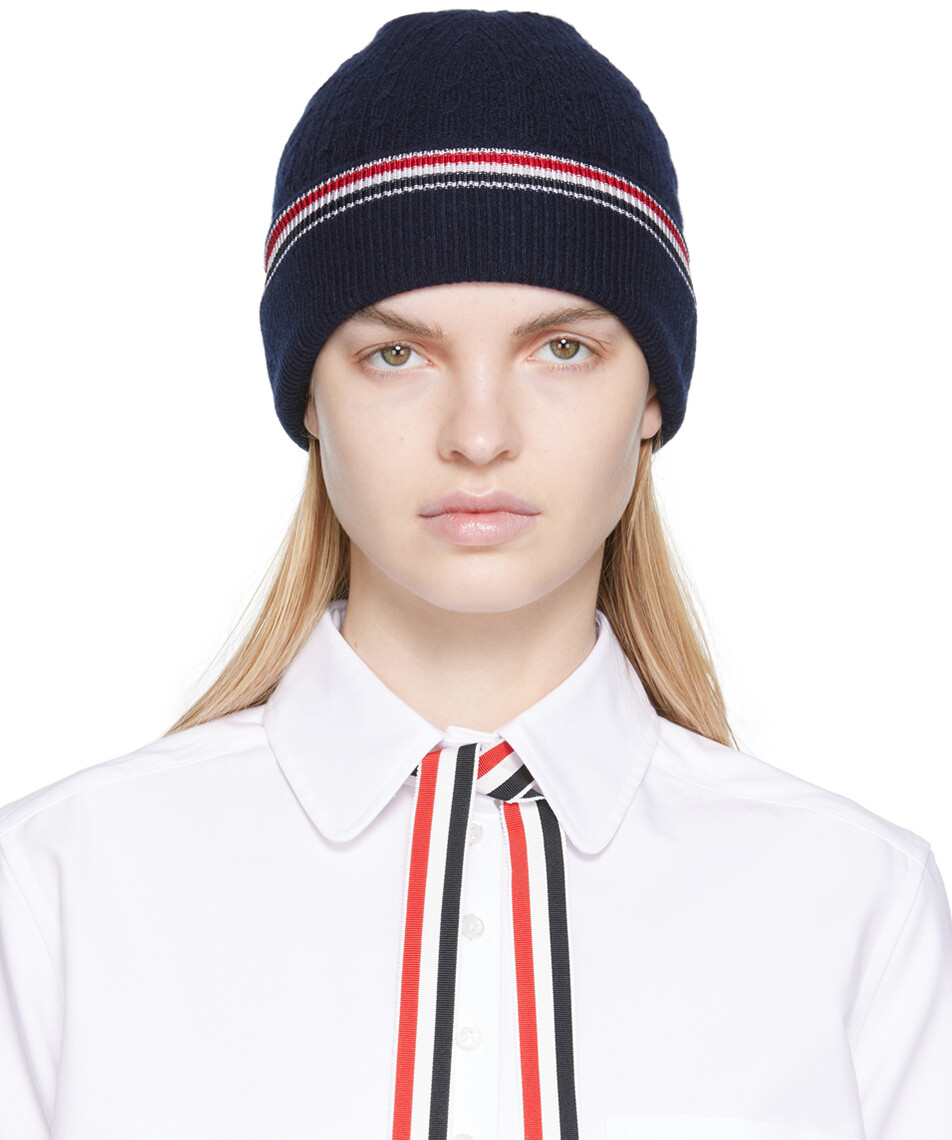 

Темно-синяя шапка Pointelle Thom Browne