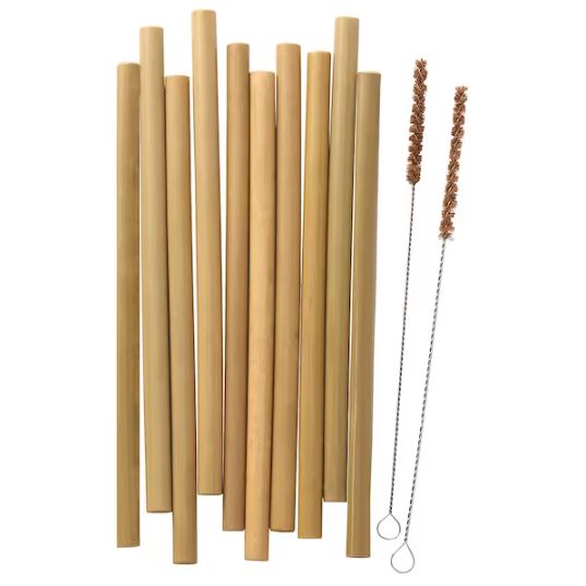 Бамбуковые палочки для коктейлей 12 штук в комплекте щетки для читки 2 шт. Ikea, бежевый телескопические многоразовые соломинки для питья металлические соломинки из нержавеющей стали пищевые складные соломинки набор брелоко
