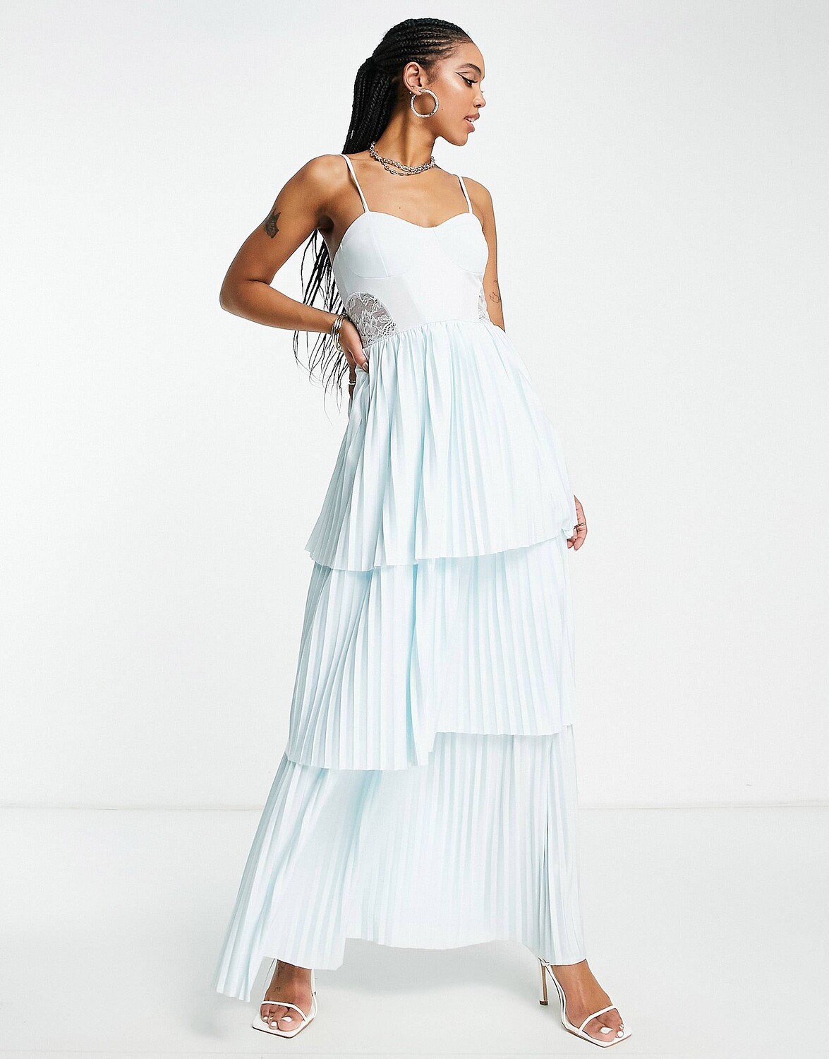 

Платье макси на бретельках мятного цвета ASOS DESIGN с кружевной отделкой, Зеленый