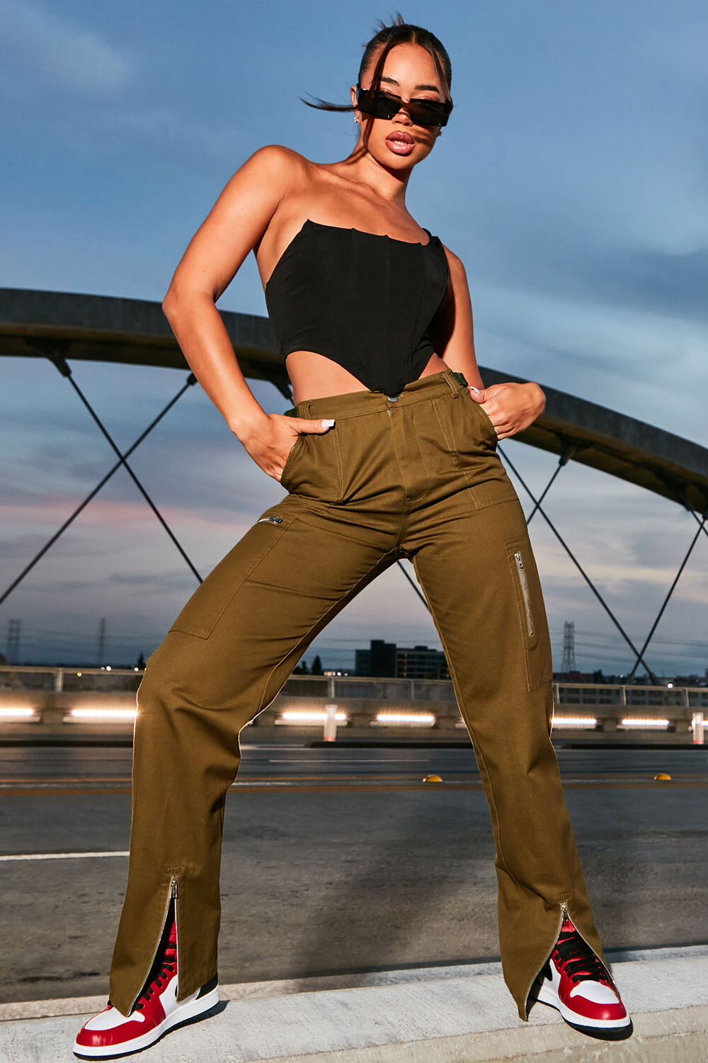 

Брюки карго Fashion Nova PI7689, оливковый