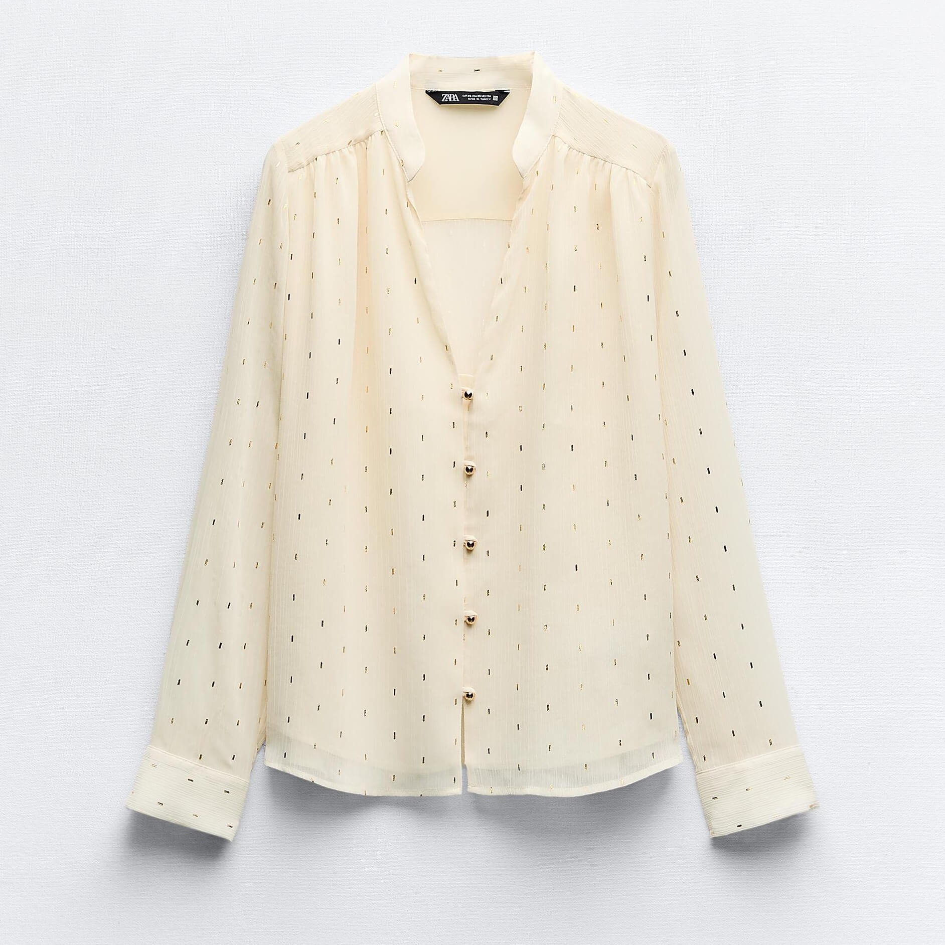 Блузка Zara Dotted Mesh With Foil Detail, светло-бежевый