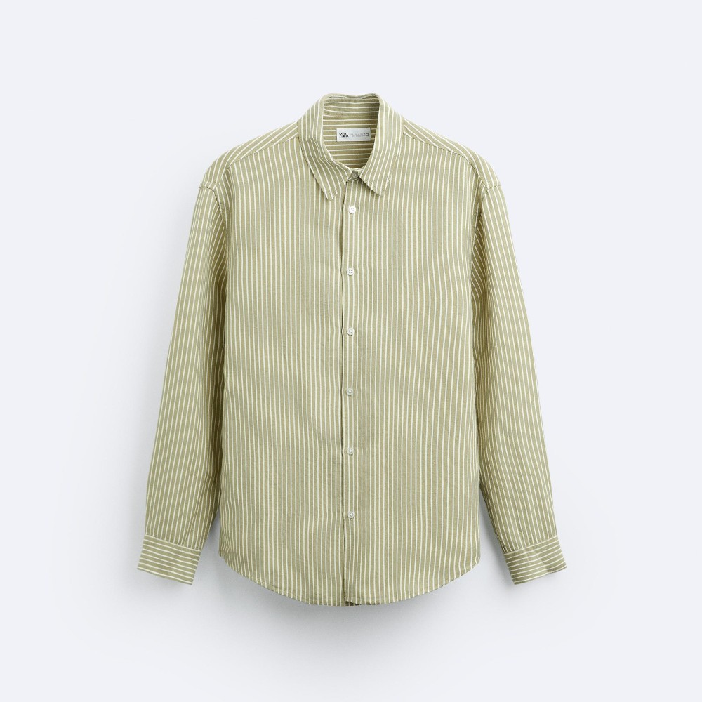 Рубашка Zara Viscose/linen Blend, кремовый/хаки