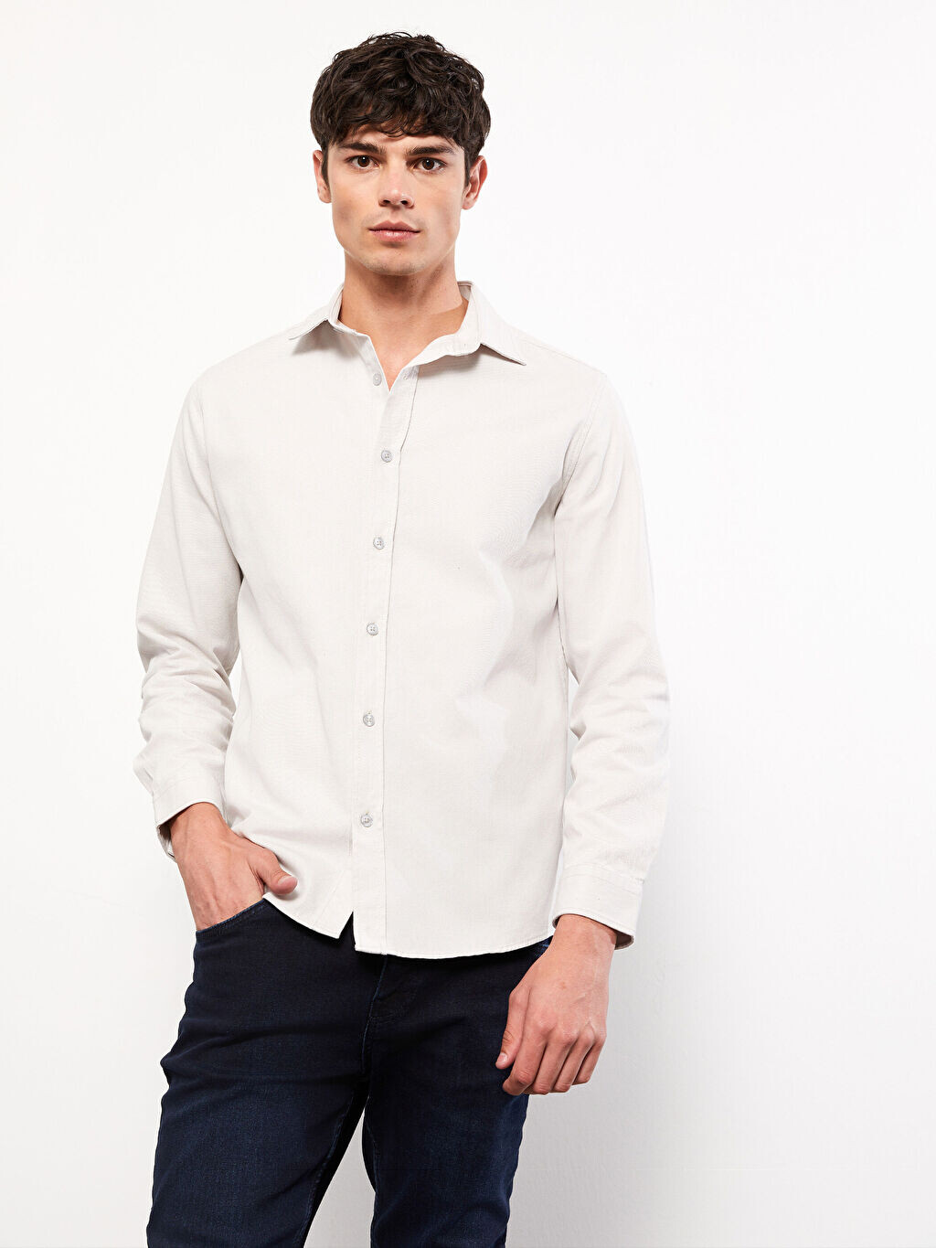

Мужская рубашка Slim Fit с длинным рукавом из габардина LCW Casual