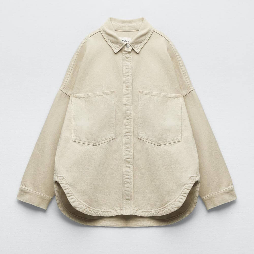 

Рубашка Zara Zw Denim With Pockets, слоновая кость
