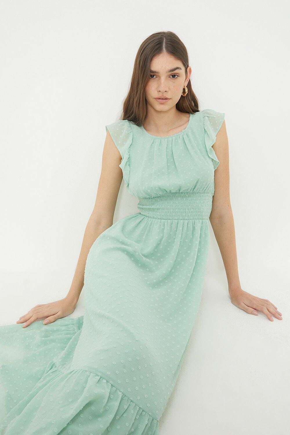 

Миниатюрное мятное шифоновое платье миди с присборенной талией Dorothy Perkins, зеленый