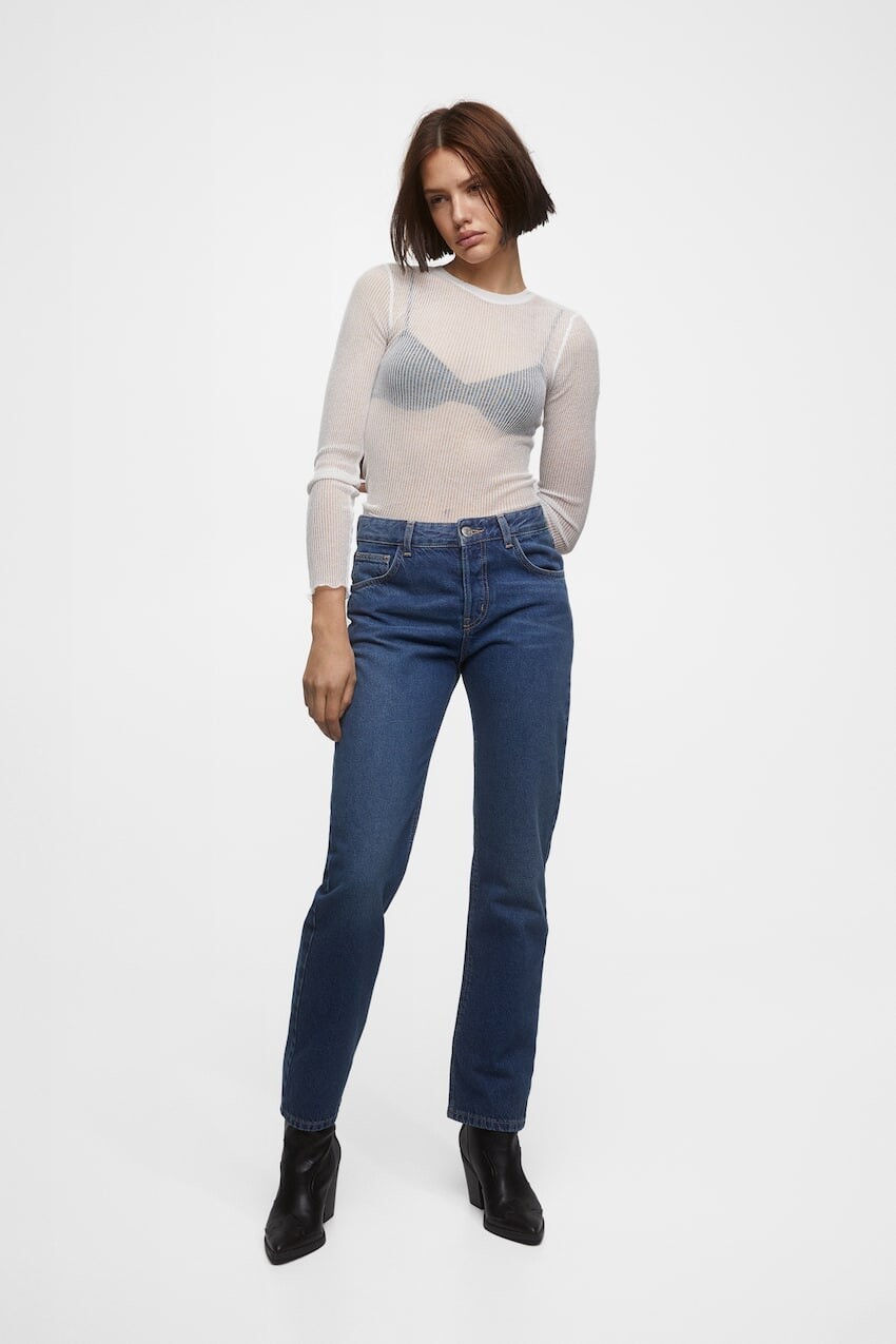 

Джинсы прямого кроя с заниженной талией Pull&Bear, синий